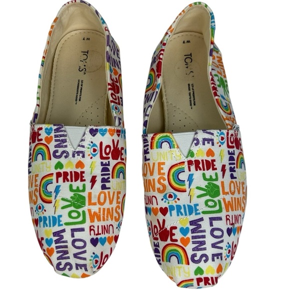 Toms Alpargata Unity Love Wins Pride Rainbow Canvas Shoes Womens SZ 7 Comfort - Picture 10 of 13